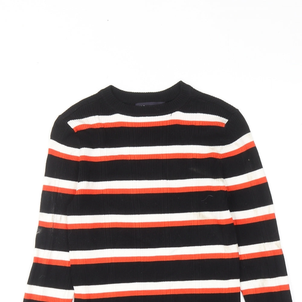 Marks and Spencer Womens Multicoloured Round Neck Striped Viscose Pullover Jumper Size 10 - Ribbed