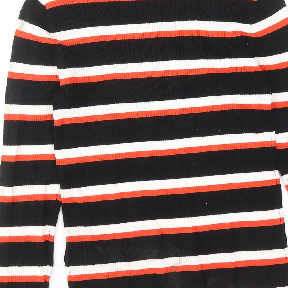 Marks and Spencer Womens Multicoloured Round Neck Striped Viscose Pullover Jumper Size 10 - Ribbed