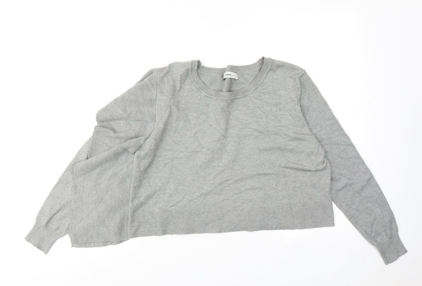 Zara Womens Grey Round Neck Viscose Pullover Jumper Size M