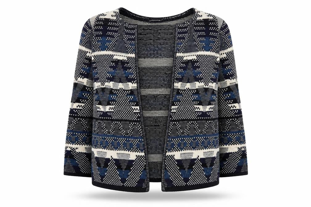 Dorothy Perkins Womens Blue V-Neck Geometric Acrylic Cardigan Jumper Size 6