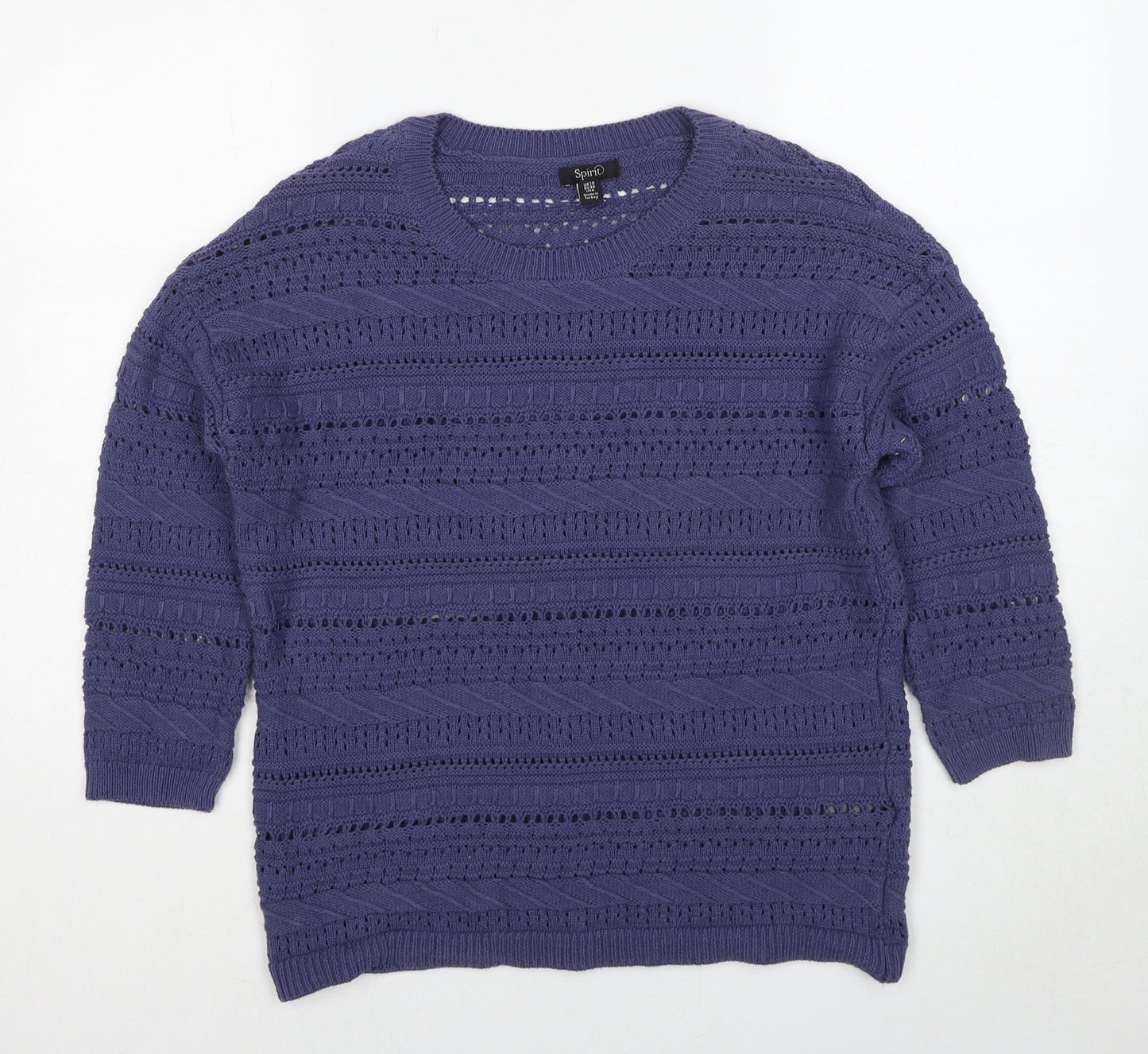 M&Co Womens Blue Round Neck Cotton Pullover Jumper Size 10
