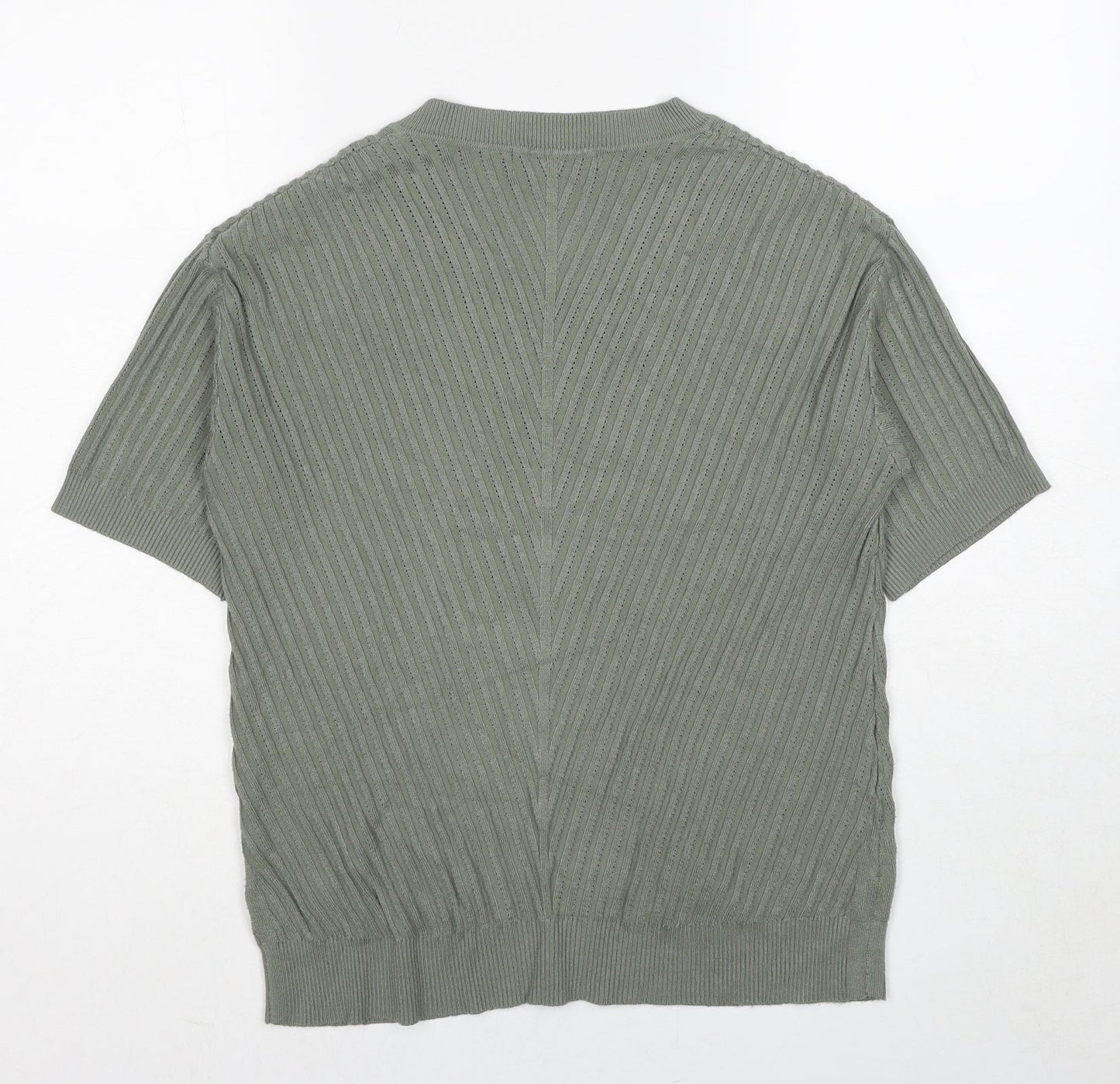 Marks and Spencer Womens Green Viscose Basic T-Shirt Size S V-Neck