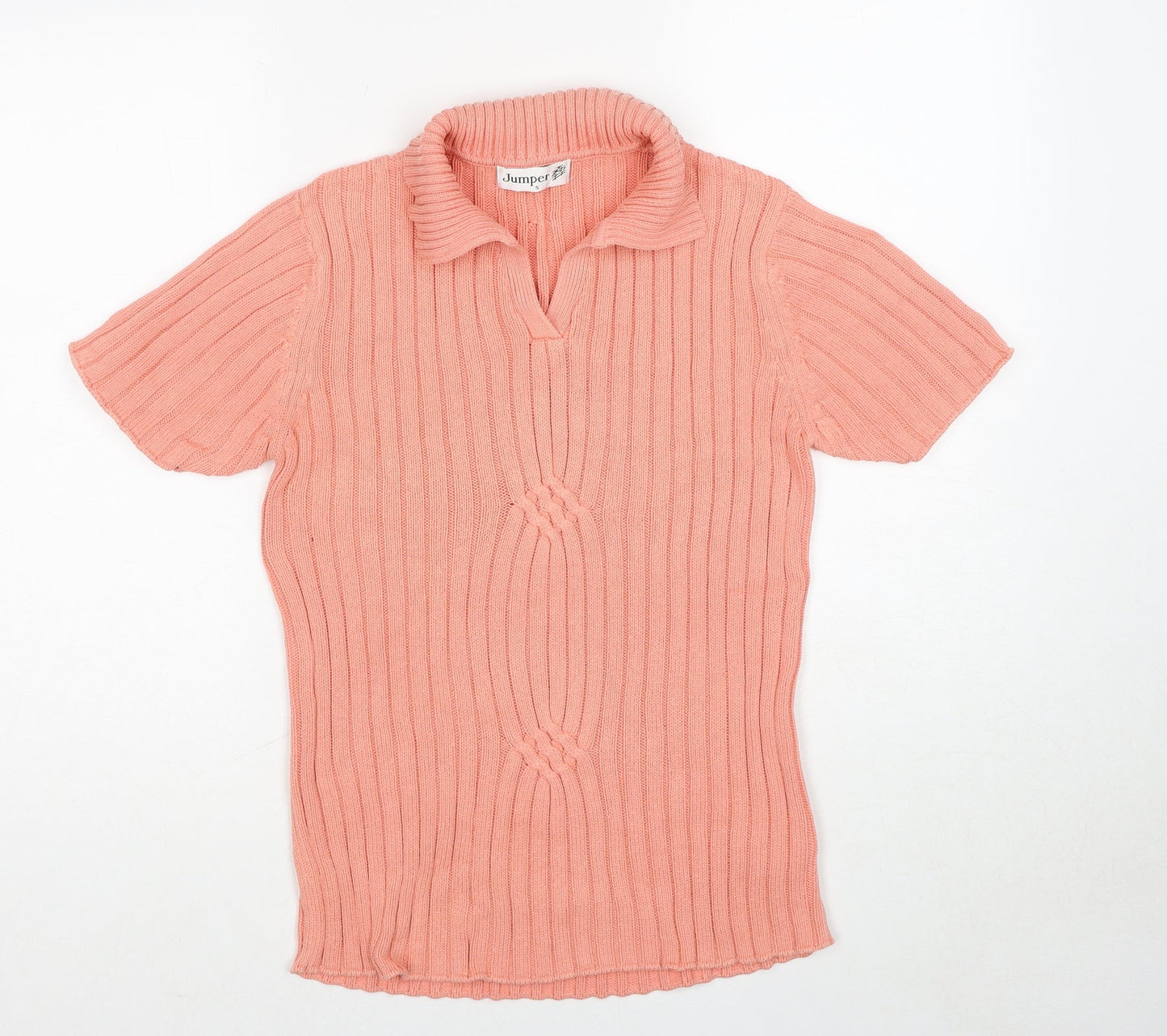Jumper Womens Pink Collared Cotton Pullover Jumper Size S - Ribbed