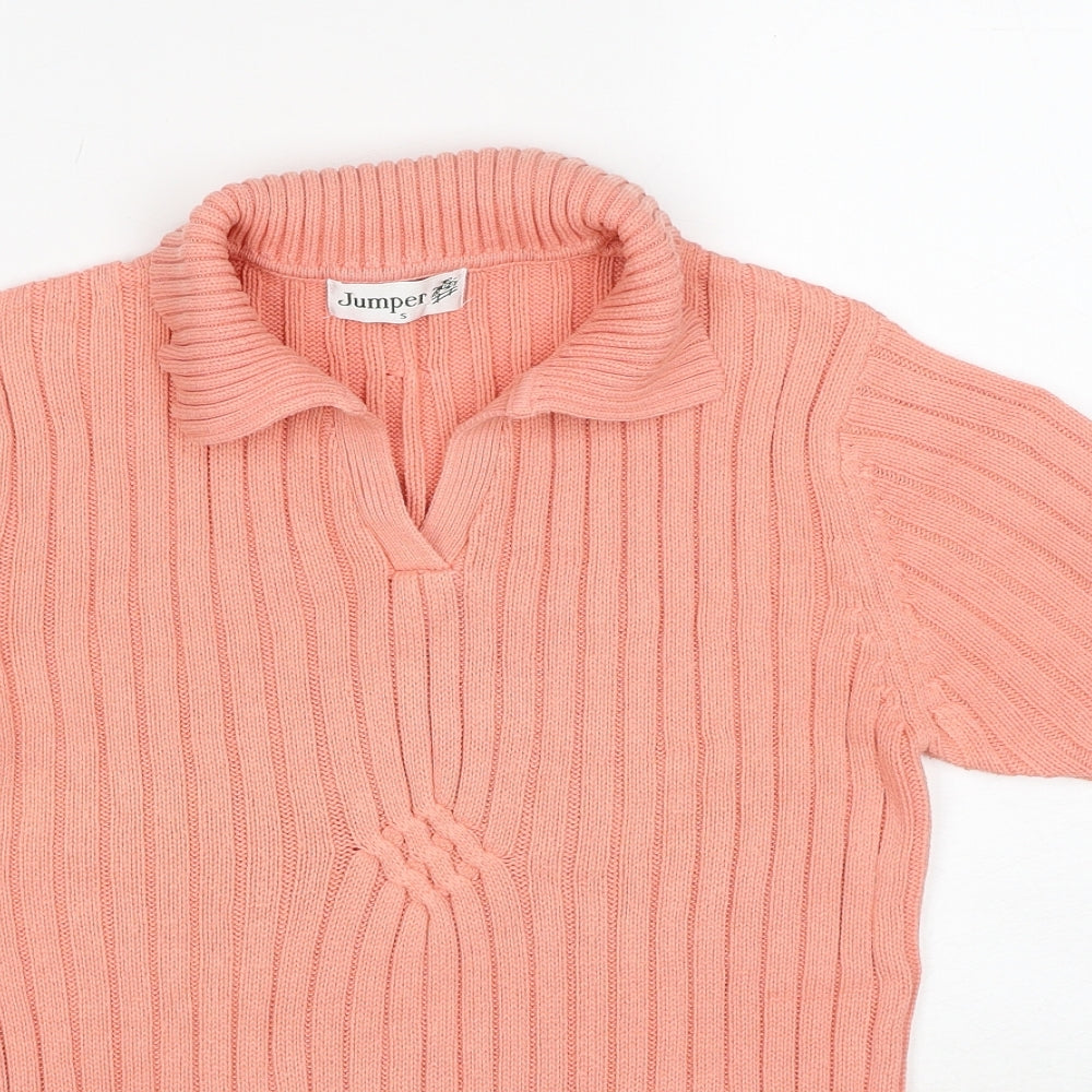 Jumper Womens Pink Collared Cotton Pullover Jumper Size S - Ribbed