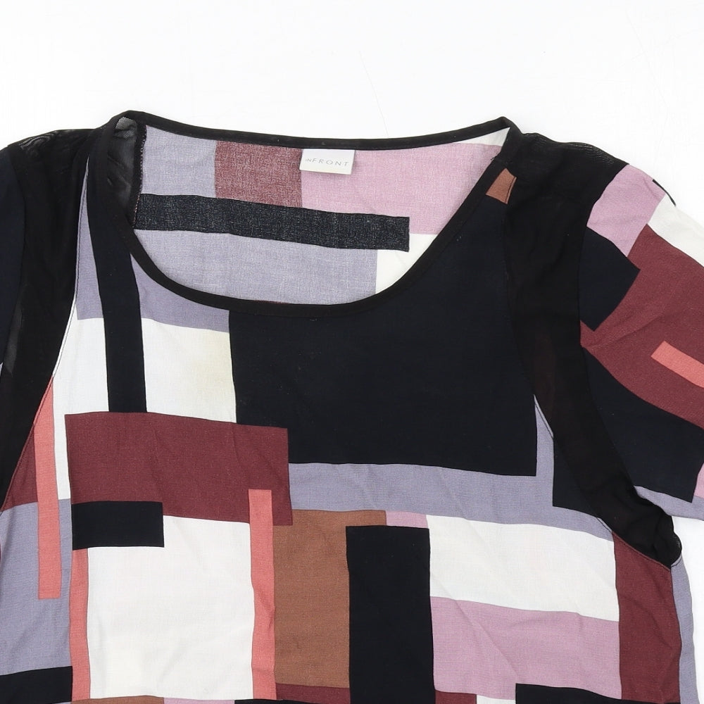Infront Womens Multicoloured Geometric Viscose Basic T-Shirt Size M Round Neck