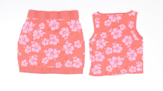 Art Class Womens Pink Floral Cotton Mini Set Size 10 - 2 Piece Set Pit to Pit 11 In