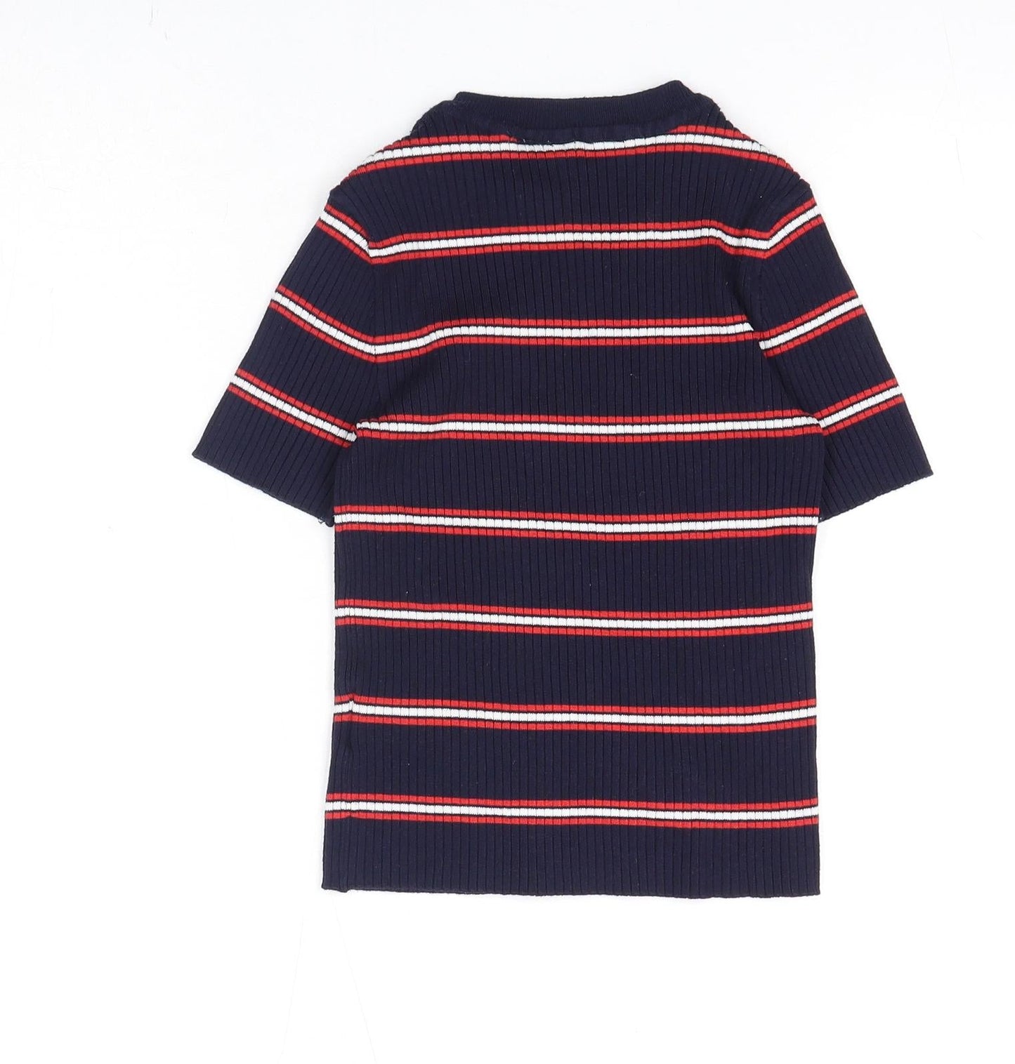 Divided by H&M Womens Blue Striped Viscose Basic T-Shirt Size XS Round Neck