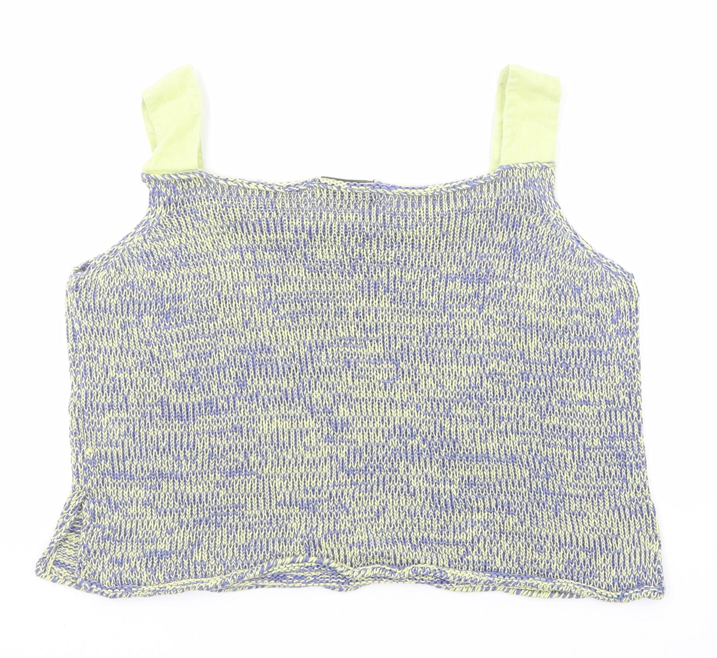 La Confidence Womens Blue Geometric Cotton Basic Tank Size XL Square Neck