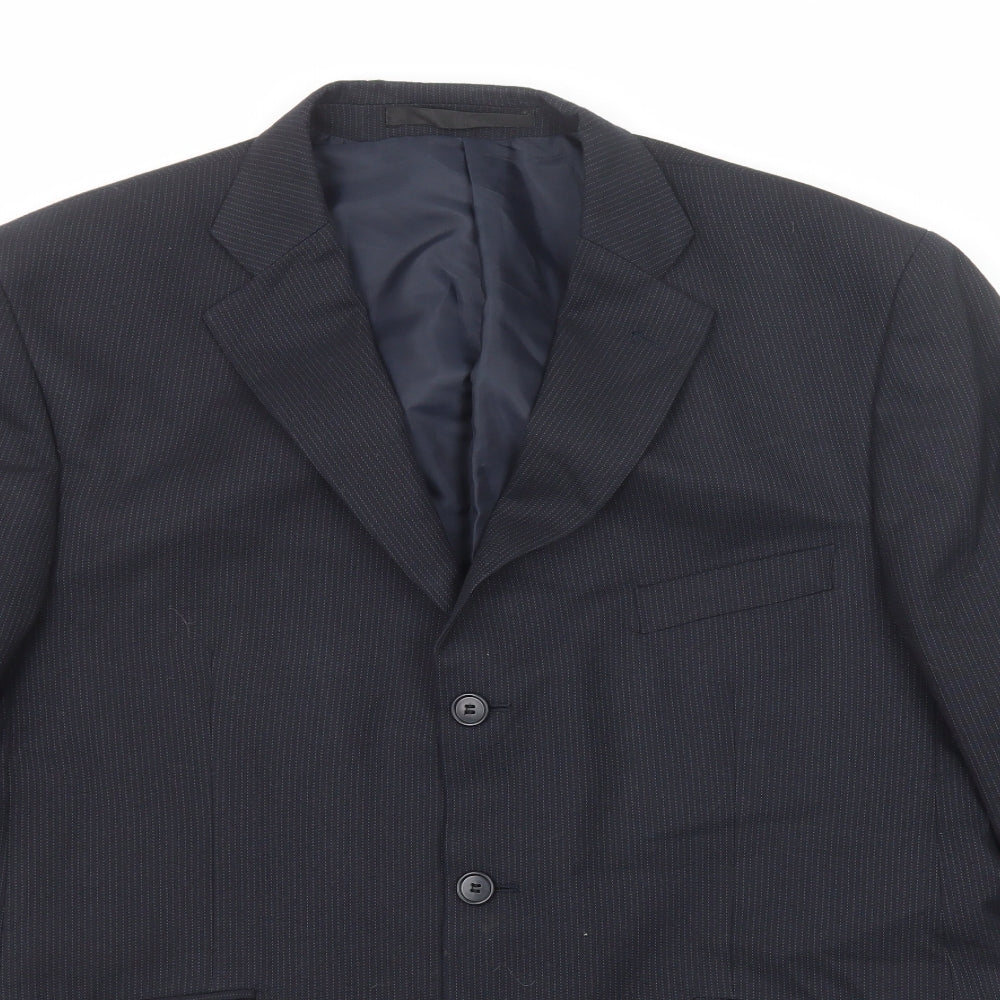 Marks and Spencer Mens Blue Striped Polyester Jacket Suit Jacket Size 42 Regular