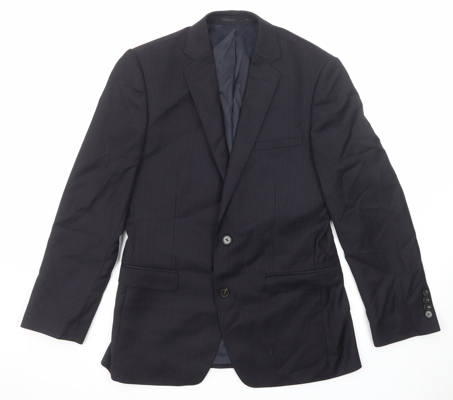 French Connection Mens Black Striped Wool Jacket Suit Jacket Size 38 Regular