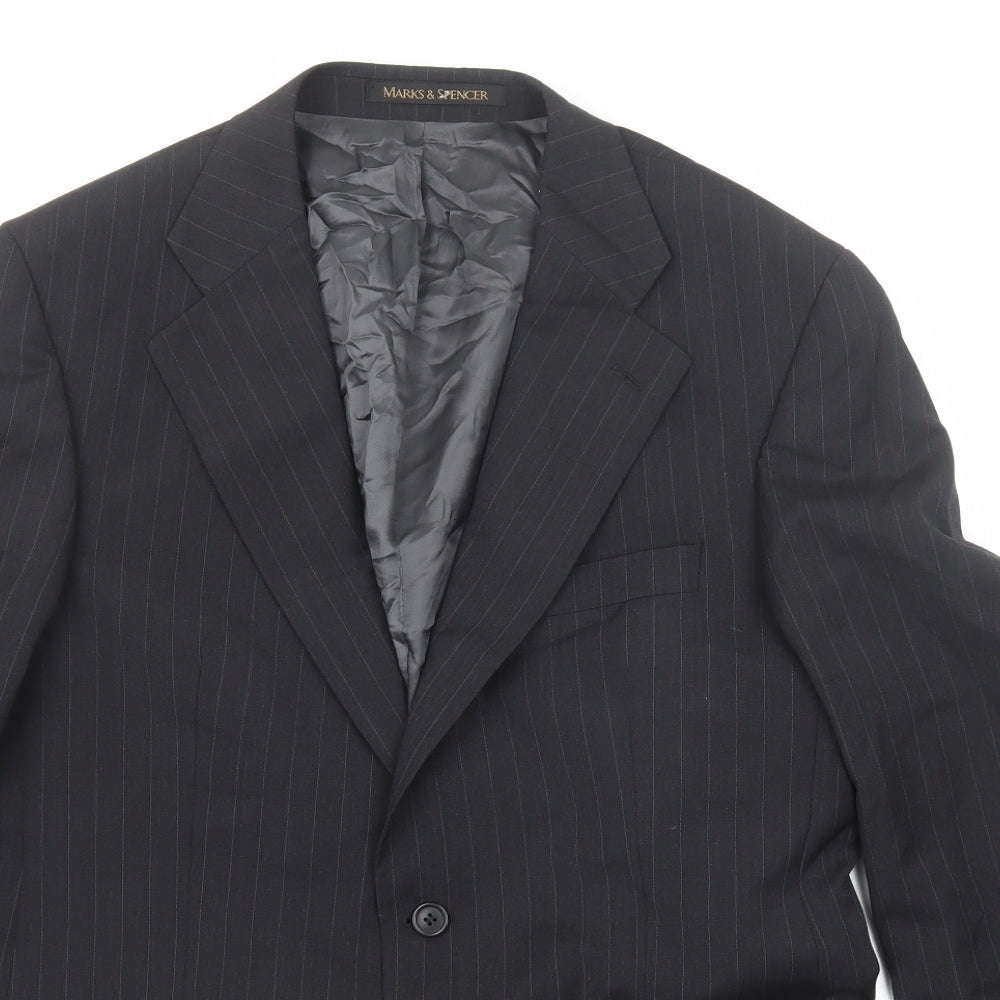 Marks and Spencer Mens Black Striped Wool Jacket Suit Jacket Size 40 Regular