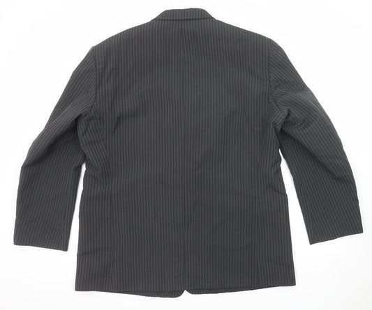 Emporium Mens Grey Striped Polyester Jacket Suit Jacket Size 46 Regular