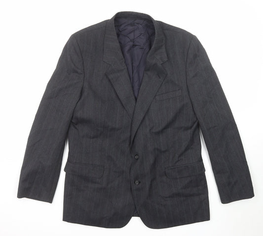Burton Mens Grey Striped Polyester Jacket Suit Jacket Size 42 Regular