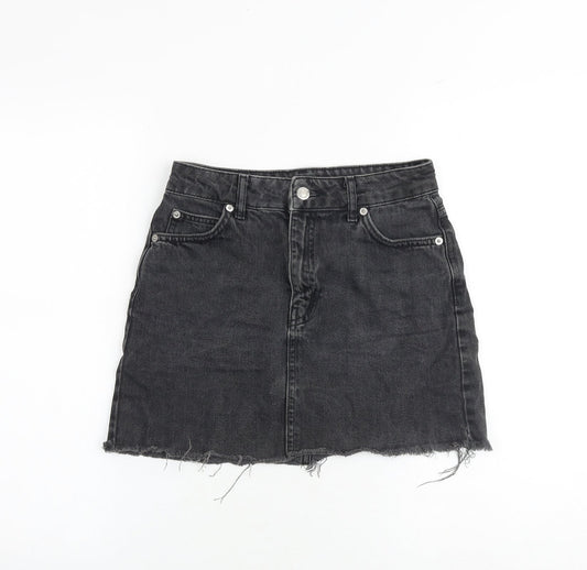 Topshop Womens Grey Cotton A-Line Skirt Size 6 Zip