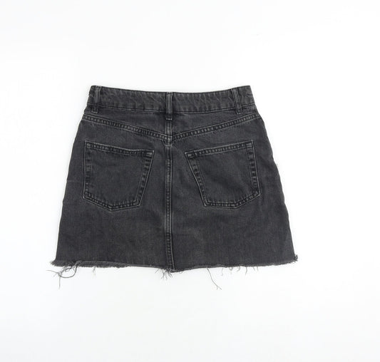Topshop Womens Grey Cotton A-Line Skirt Size 6 Zip