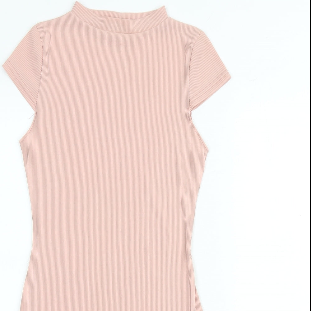 PRETTYLITTLETHING Womens Pink Polyester Bodycon Size 8 Round Neck Pullover