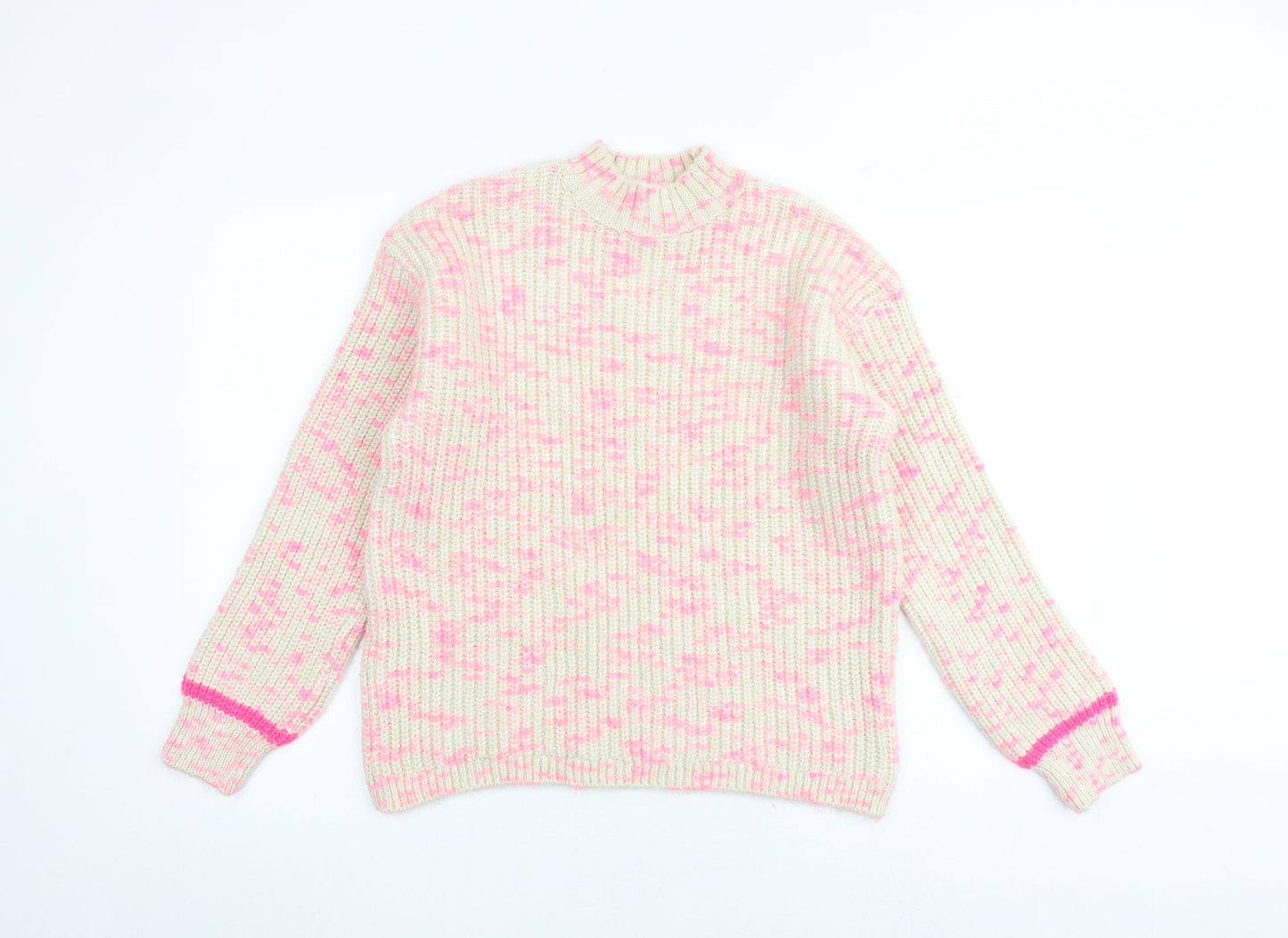 M&Co Womens Multicoloured Mock Neck Acrylic Pullover Jumper Size 10