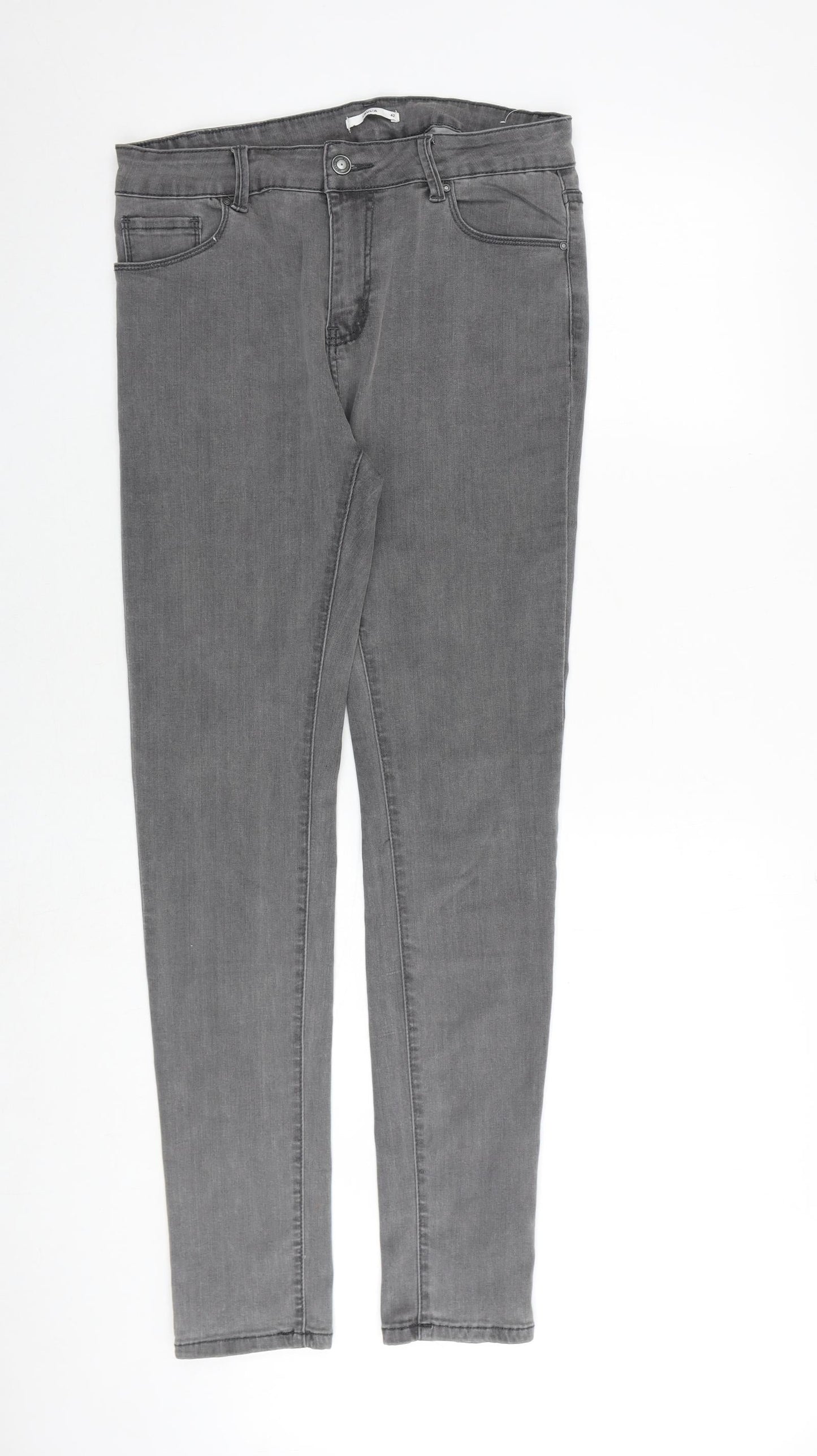 Laulia Womens Grey Cotton Skinny Jeans Size 14 Regular Zip