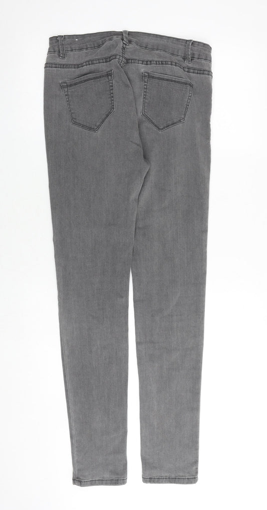 Laulia Womens Grey Cotton Skinny Jeans Size 14 Regular Zip