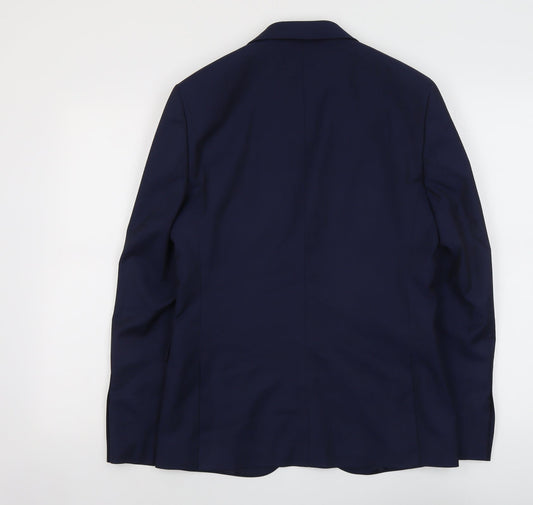 Moss London Mens Blue Polyester Jacket Suit Jacket Size 36 Regular