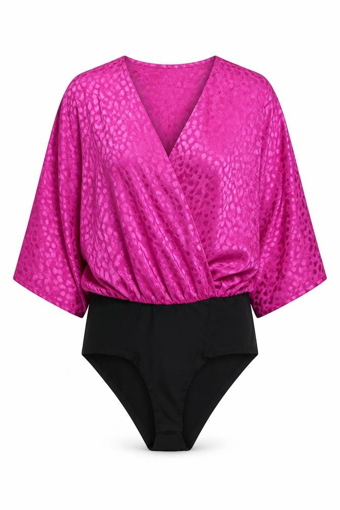 QED London Womens Pink Geometric Polyester Bodysuit One-Piece Size 12 Snap