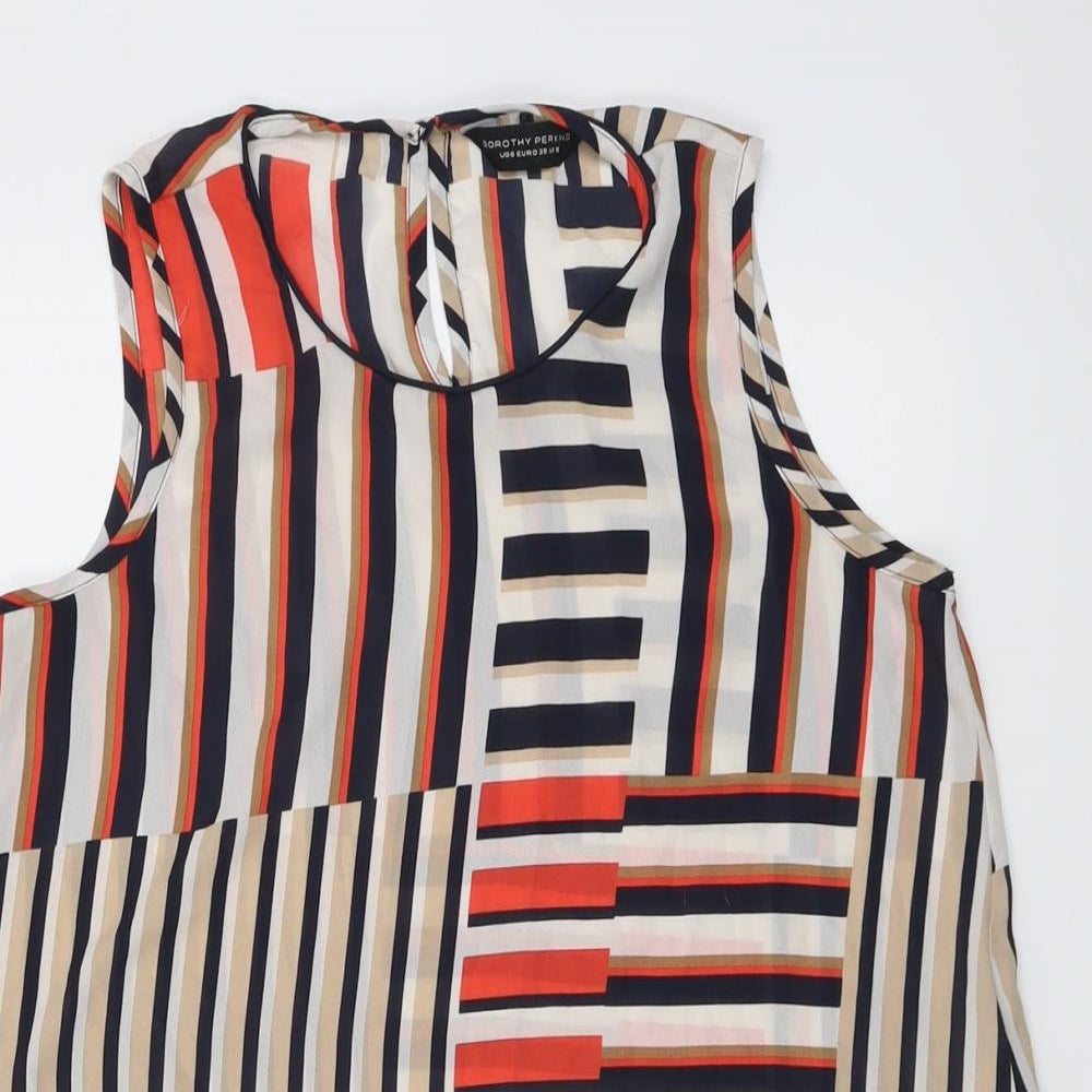 Dorothy Perkins Womens Multicoloured Geometric Polyester Basic Blouse Size 10 Round Neck