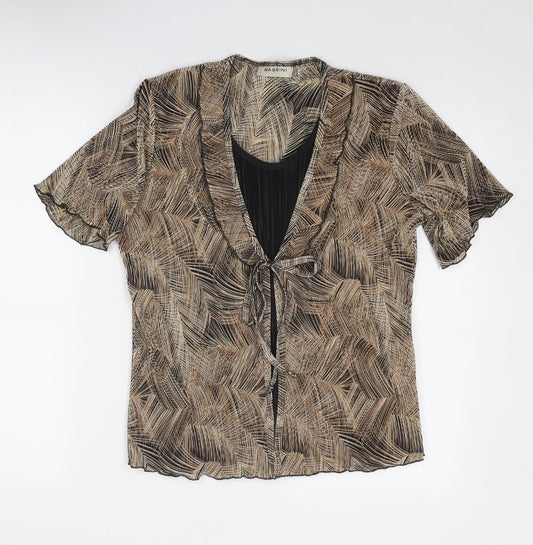 BASSINI Womens Brown Geometric Polyester Basic Blouse Size L Round Neck
