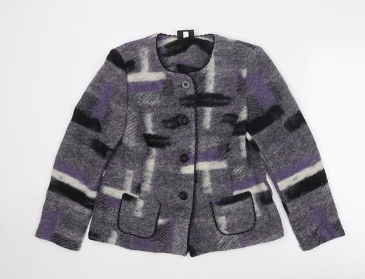 Godske Womens Grey Geometric Jacket Size 16 Button