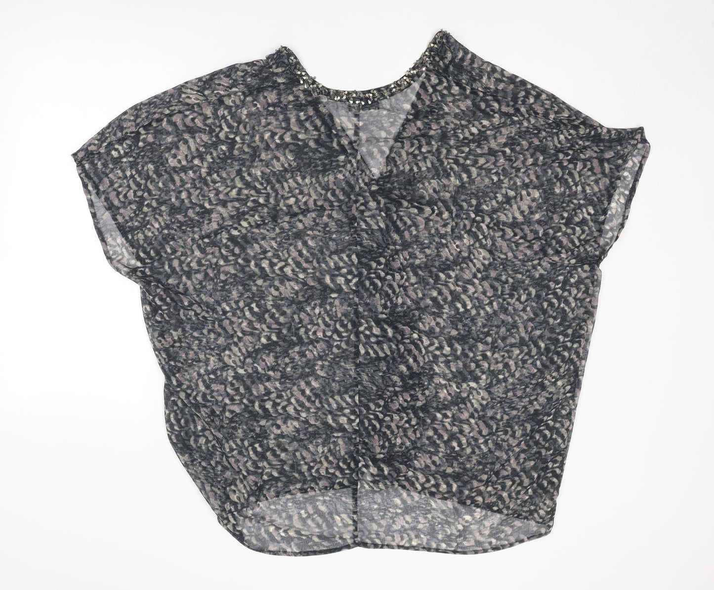 Mint Velvet Womens Grey Geometric Polyester Basic Blouse Size S V-Neck - Embellished Neckline