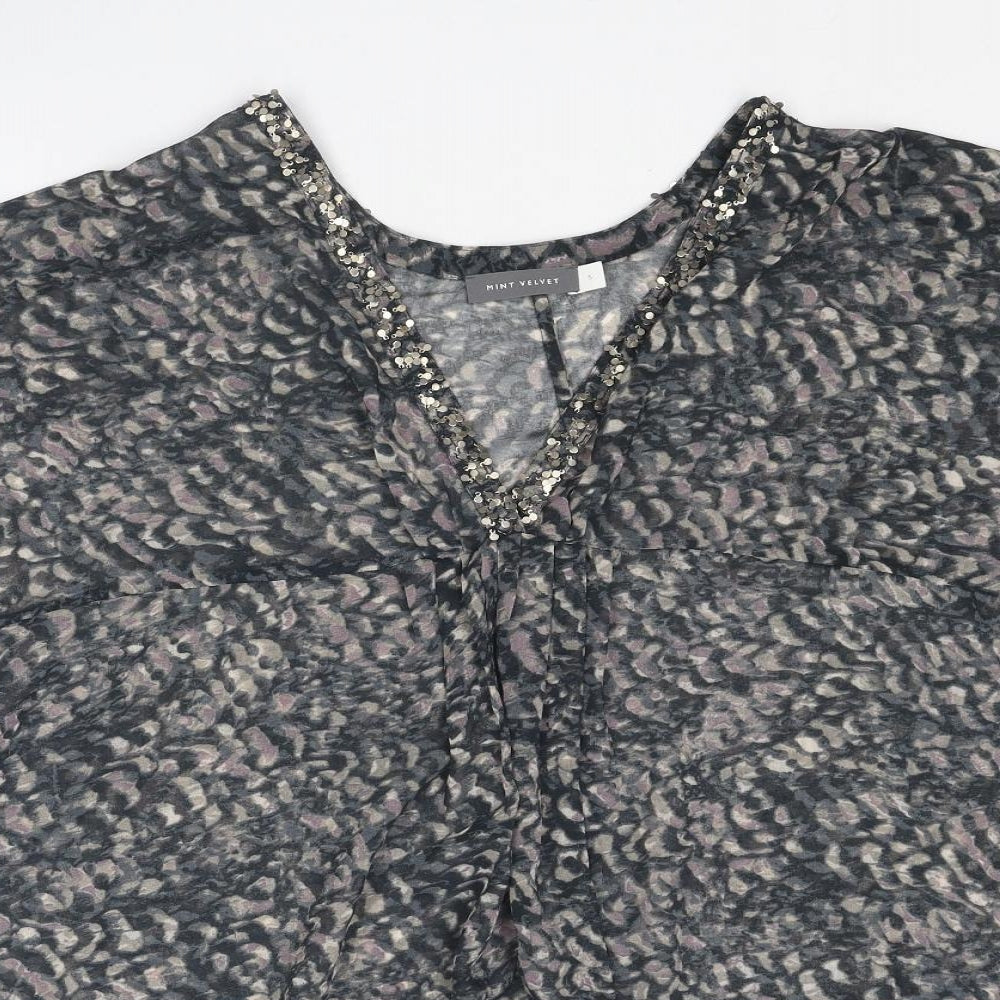 Mint Velvet Womens Grey Geometric Polyester Basic Blouse Size S V-Neck - Embellished Neckline