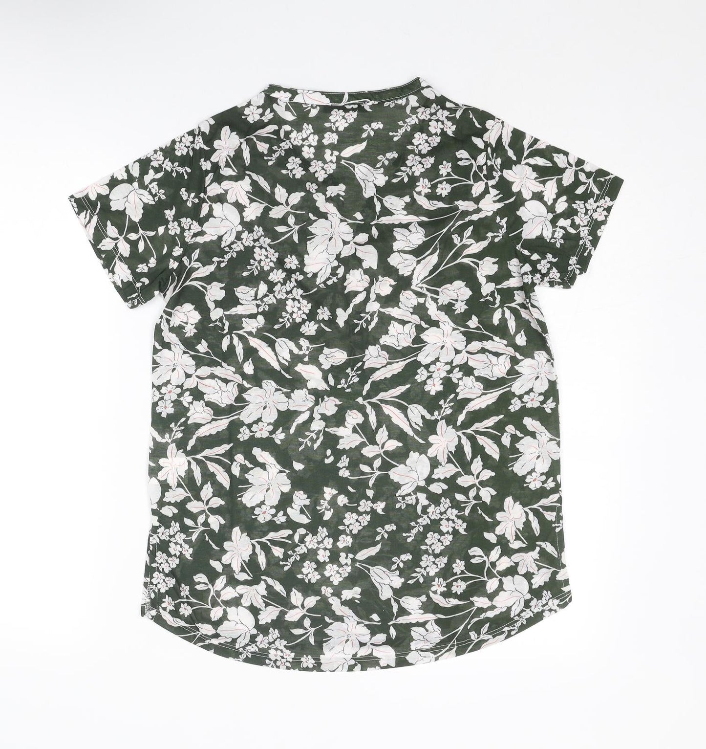 Encuentro Womens Green Floral Polyester Basic Blouse Size S V-Neck