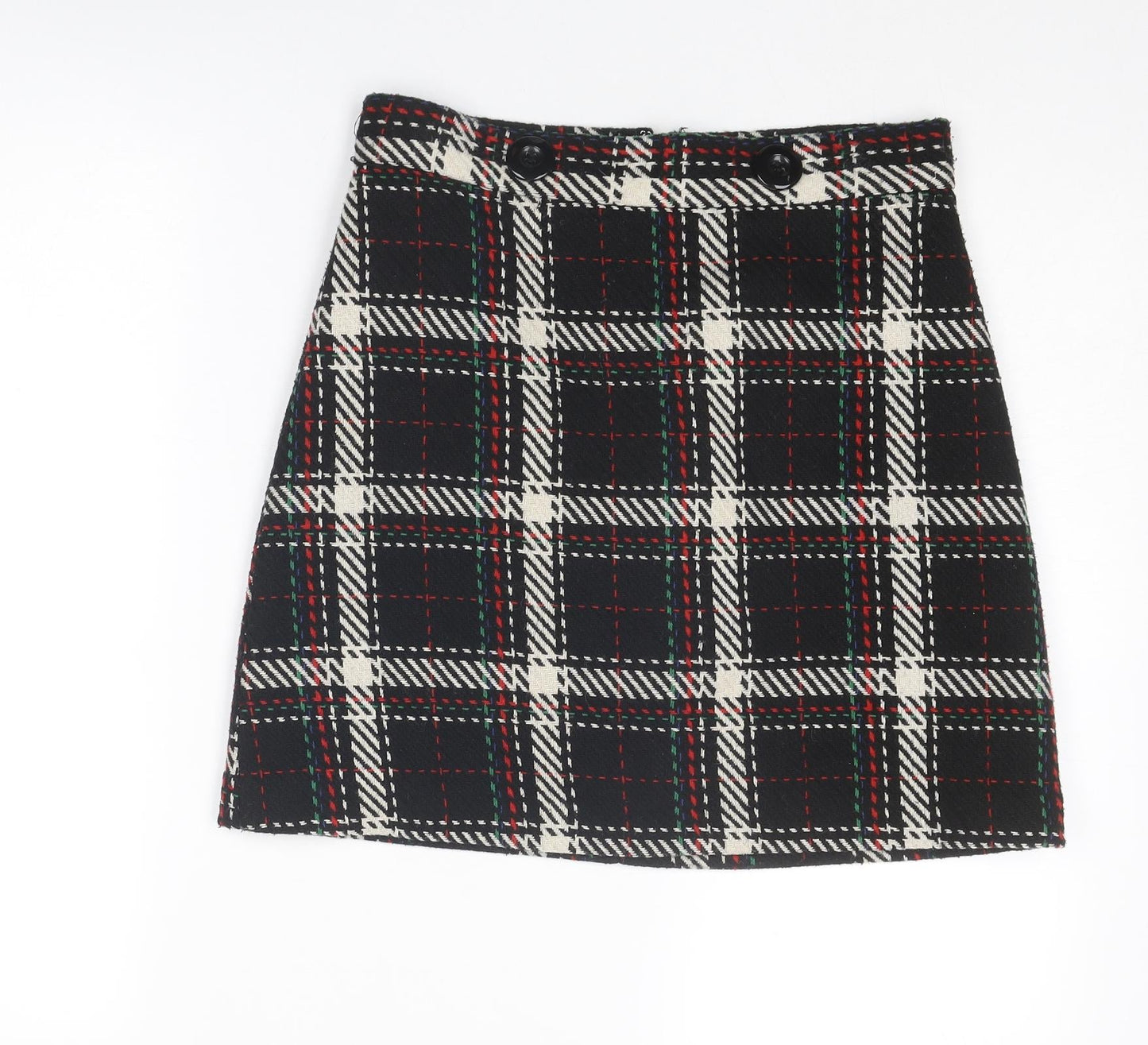 Warehouse Womens Black Plaid Polyester A-Line Skirt Size 10 Zip