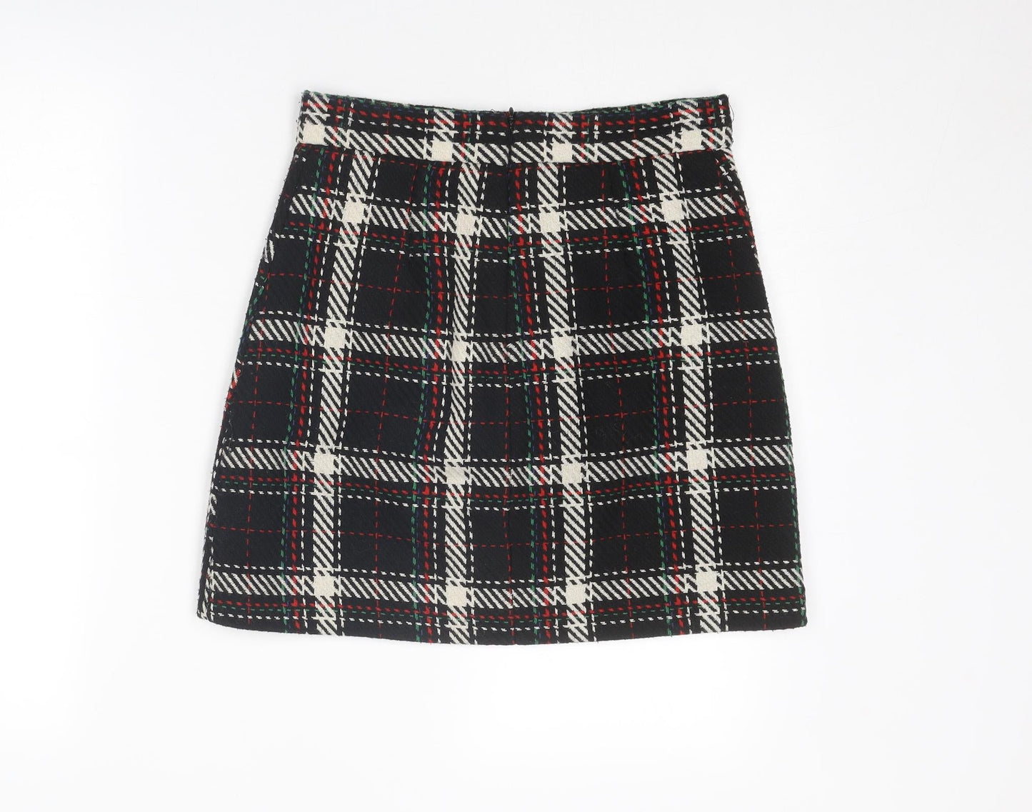 Warehouse Womens Black Plaid Polyester A-Line Skirt Size 10 Zip