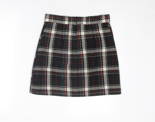Warehouse Womens Black Plaid Polyester A-Line Skirt Size 10 Zip