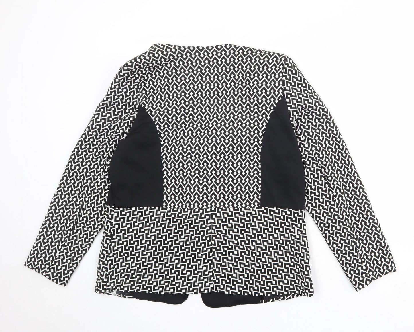 Klass Womens Black Geometric Jacket Blazer Size 14 Button