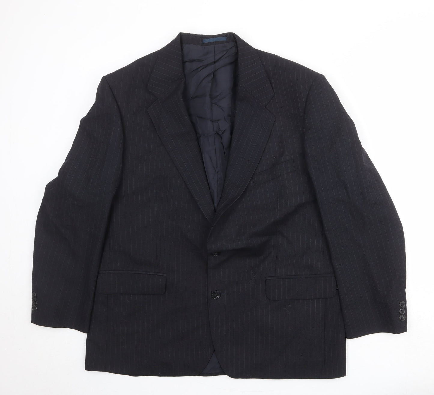 St Michael Mens Black Striped Polyester Jacket Suit Jacket Size 44 Regular