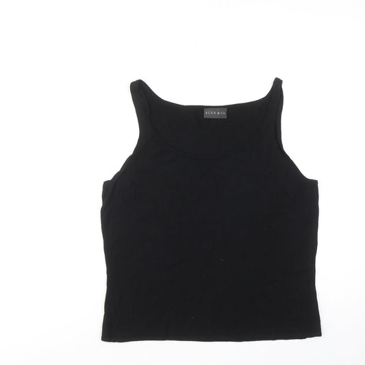 Alex & Co. Womens Black Viscose Basic Tank Size 16 Round Neck