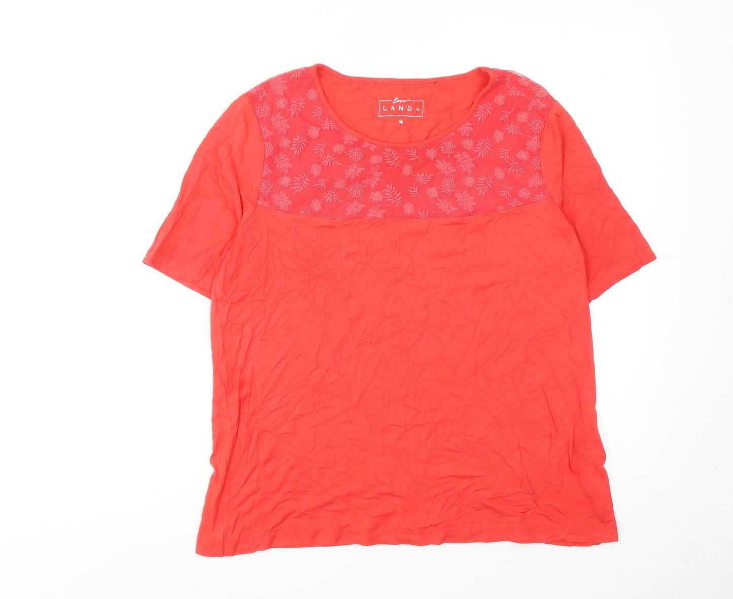 Canda Womens Pink Viscose Basic T-Shirt Size M Round Neck