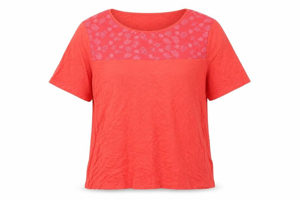 Front view of Canda women’s pink viscose basic t-shirt, size M, round neck