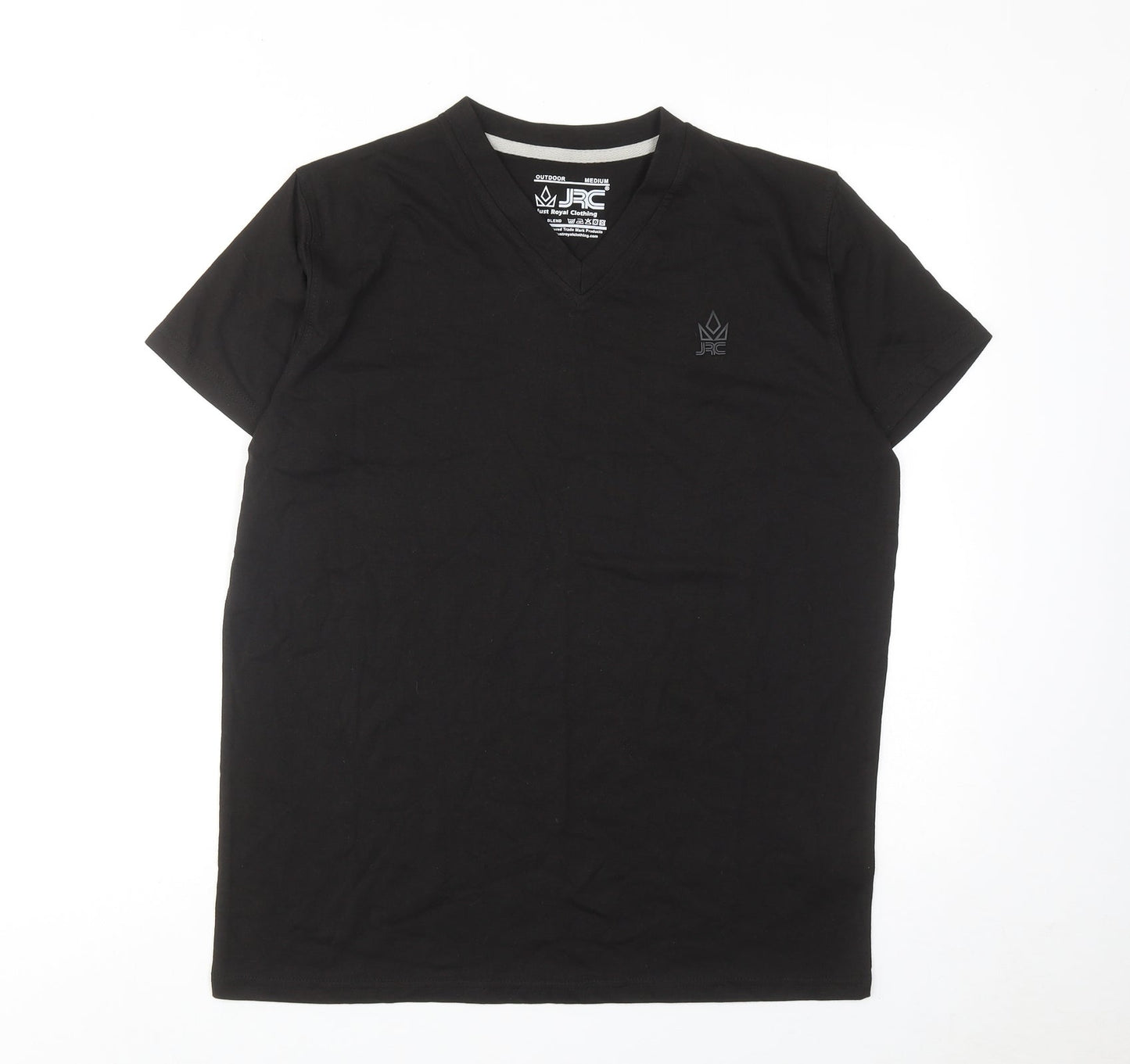 JRC Mens Black Cotton T-Shirt Size M V-Neck