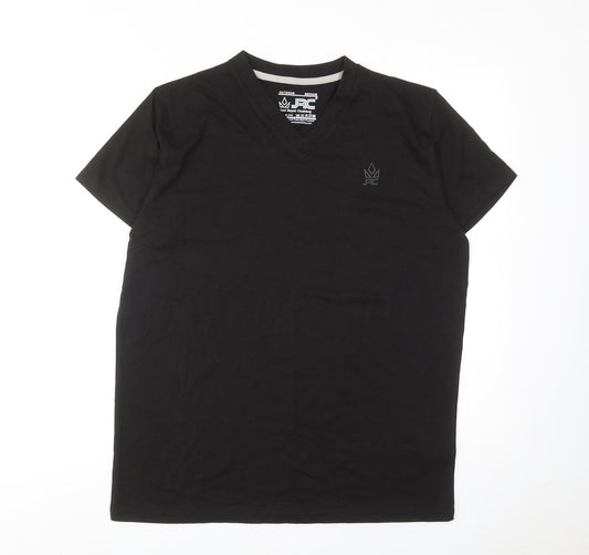 JRC Mens Black Cotton T-Shirt Size M V-Neck