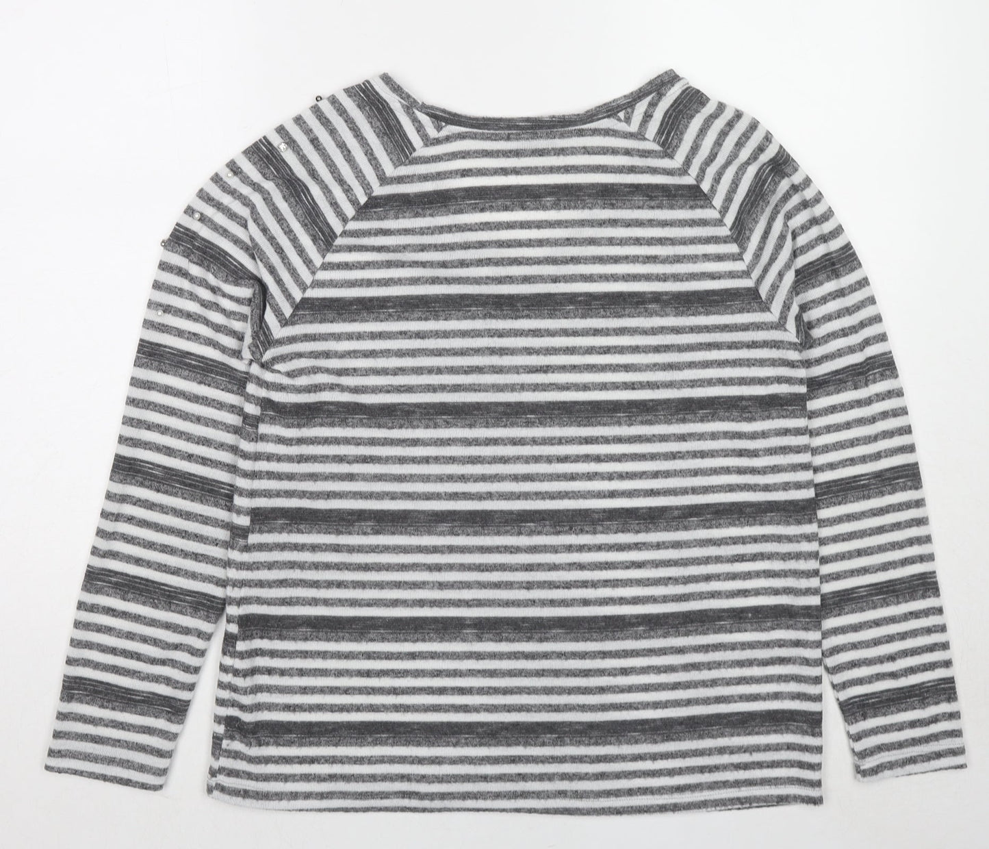 Encuentro Womens Grey V-Neck Striped Polyester Pullover Jumper Size S