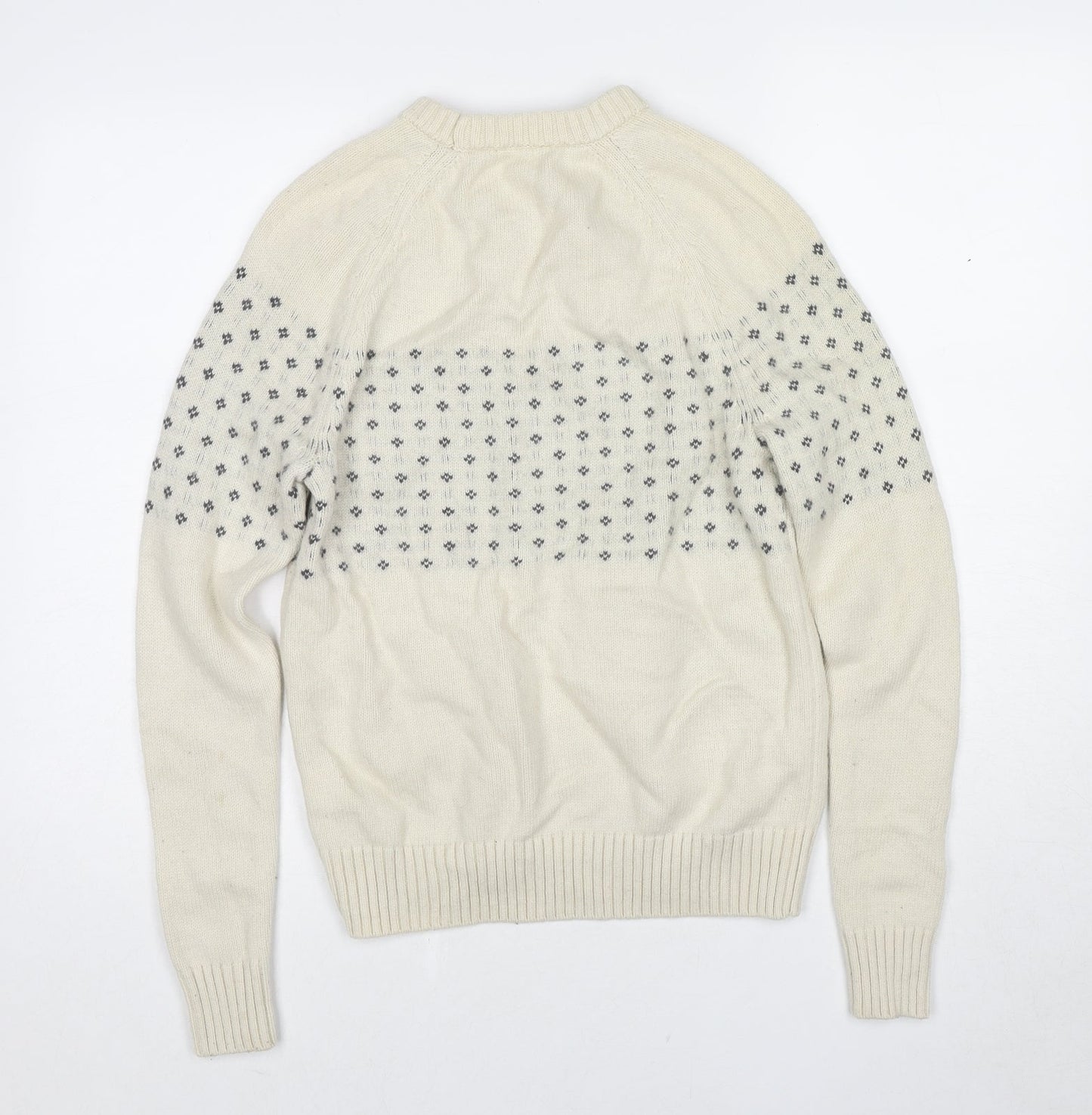Gap Womens Ivory Round Neck Geometric Wool Pullover Jumper Size XS