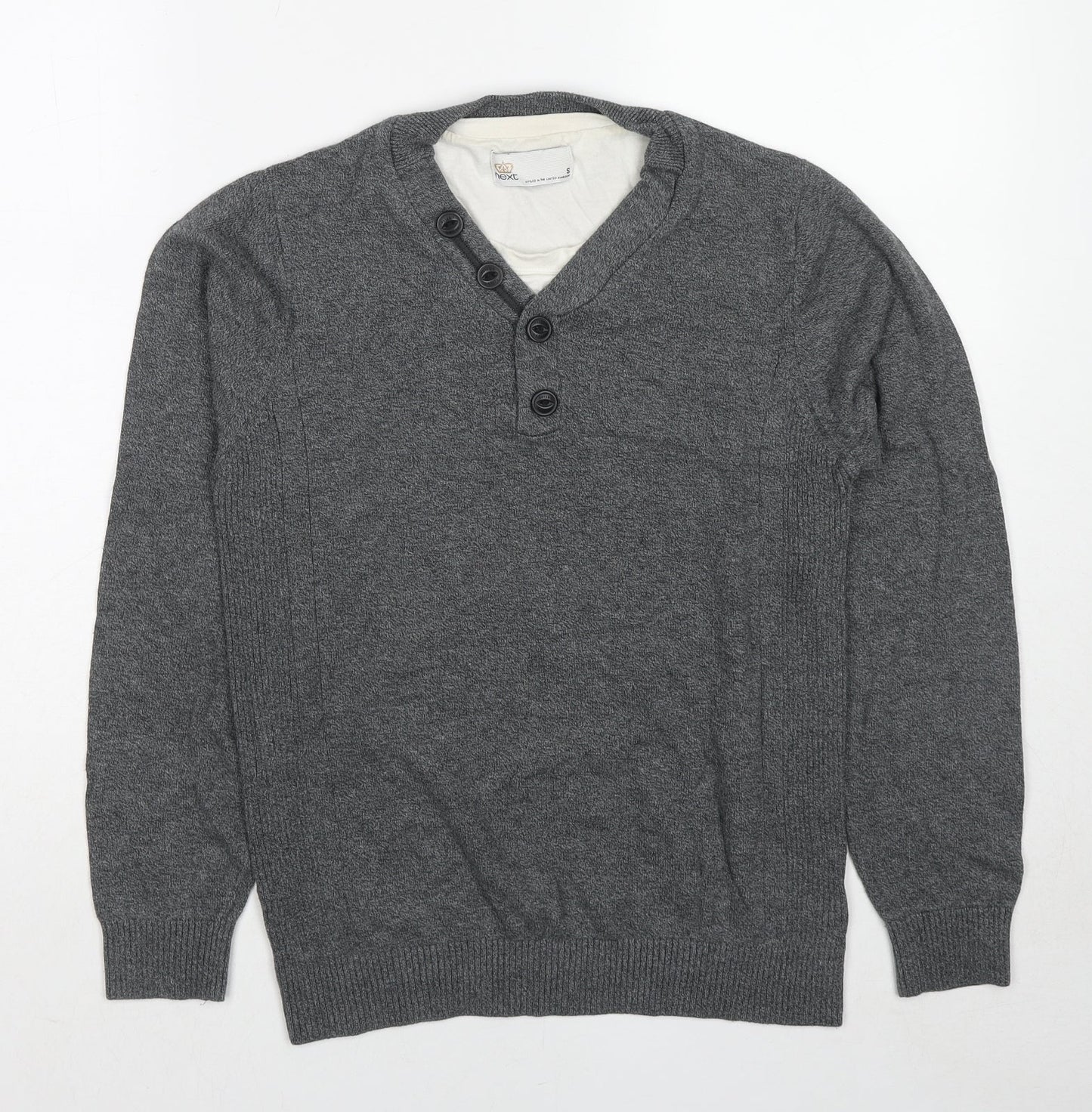 NEXT Womens Grey V-Neck Cotton Pullover Jumper Size S