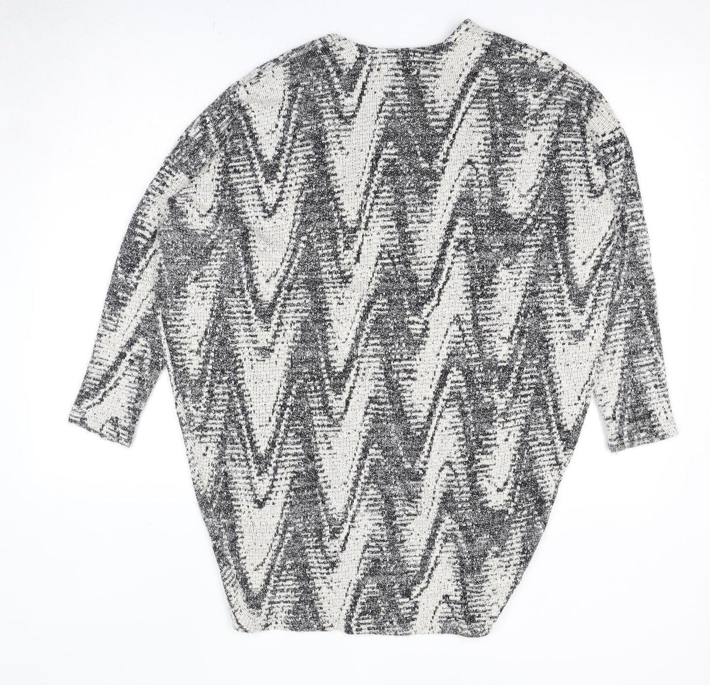 Oasis Womens Black V-Neck Geometric Polyamide Cardigan Jumper Size XS