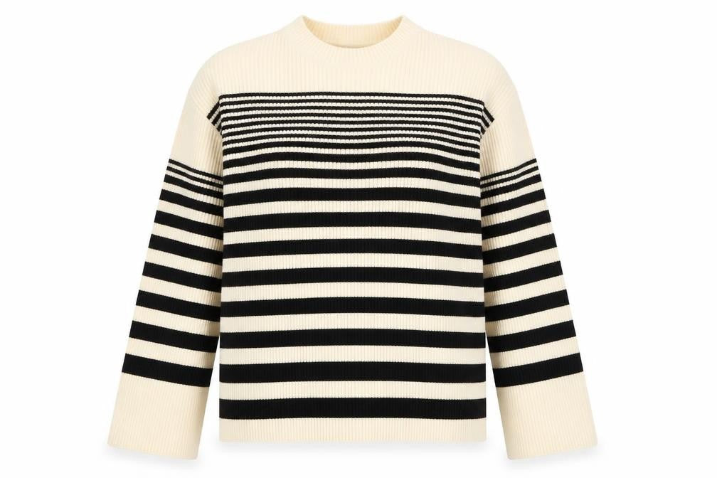 Marks and Spencer Womens Black Crew Neck Striped Polyester Pullover Jumper Size M