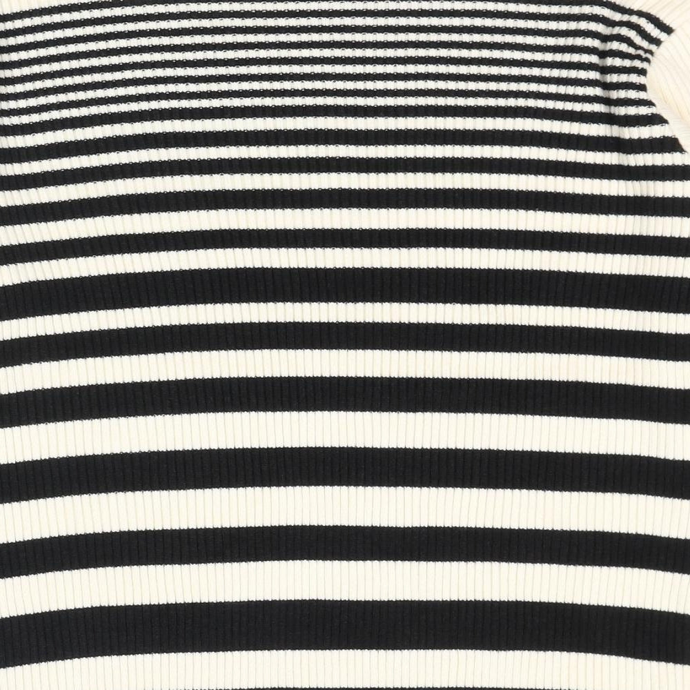 Marks and Spencer Womens Black Crew Neck Striped Polyester Pullover Jumper Size M