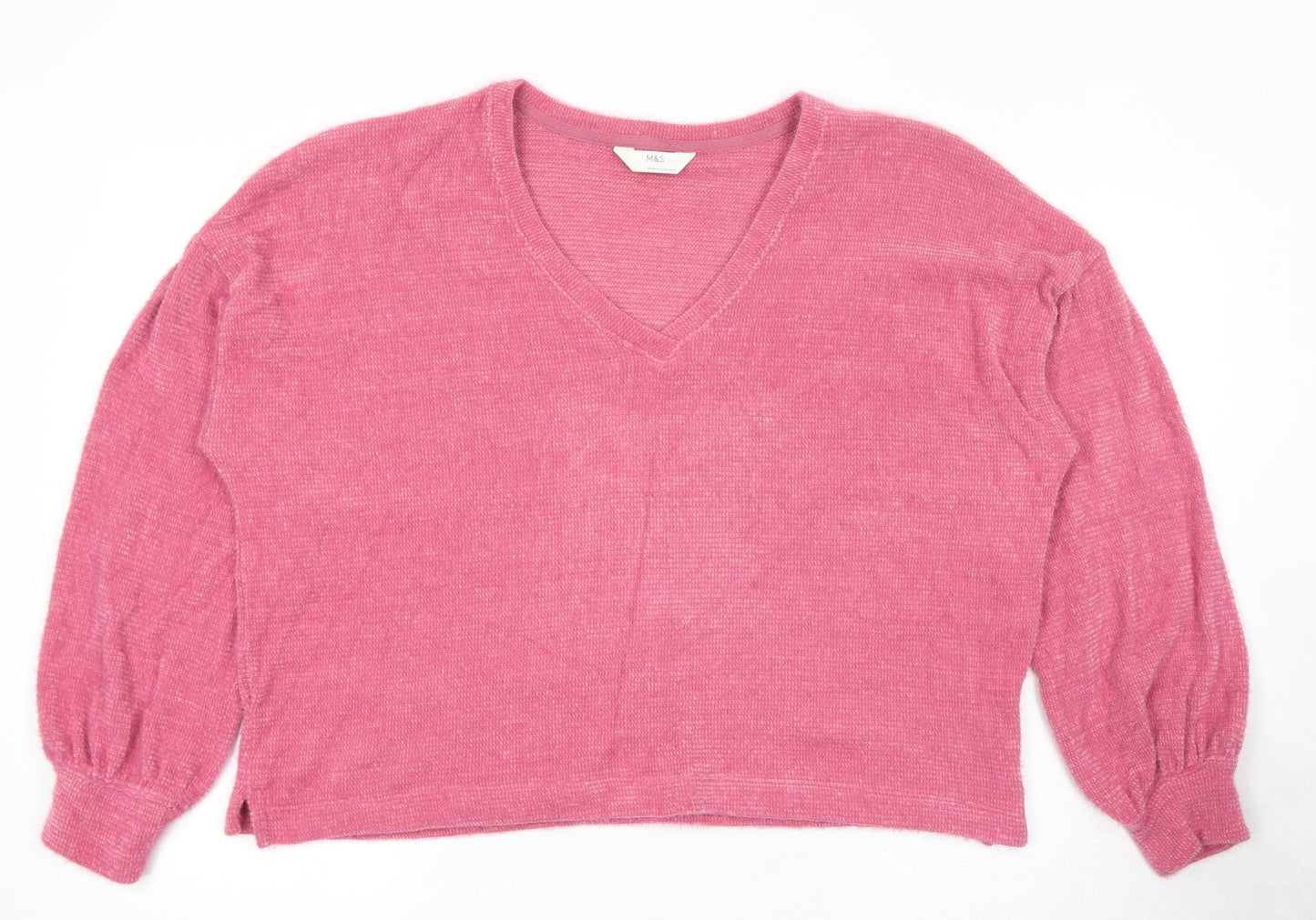 Marks and Spencer Womens Pink V-Neck Polyester Pullover Jumper Size L