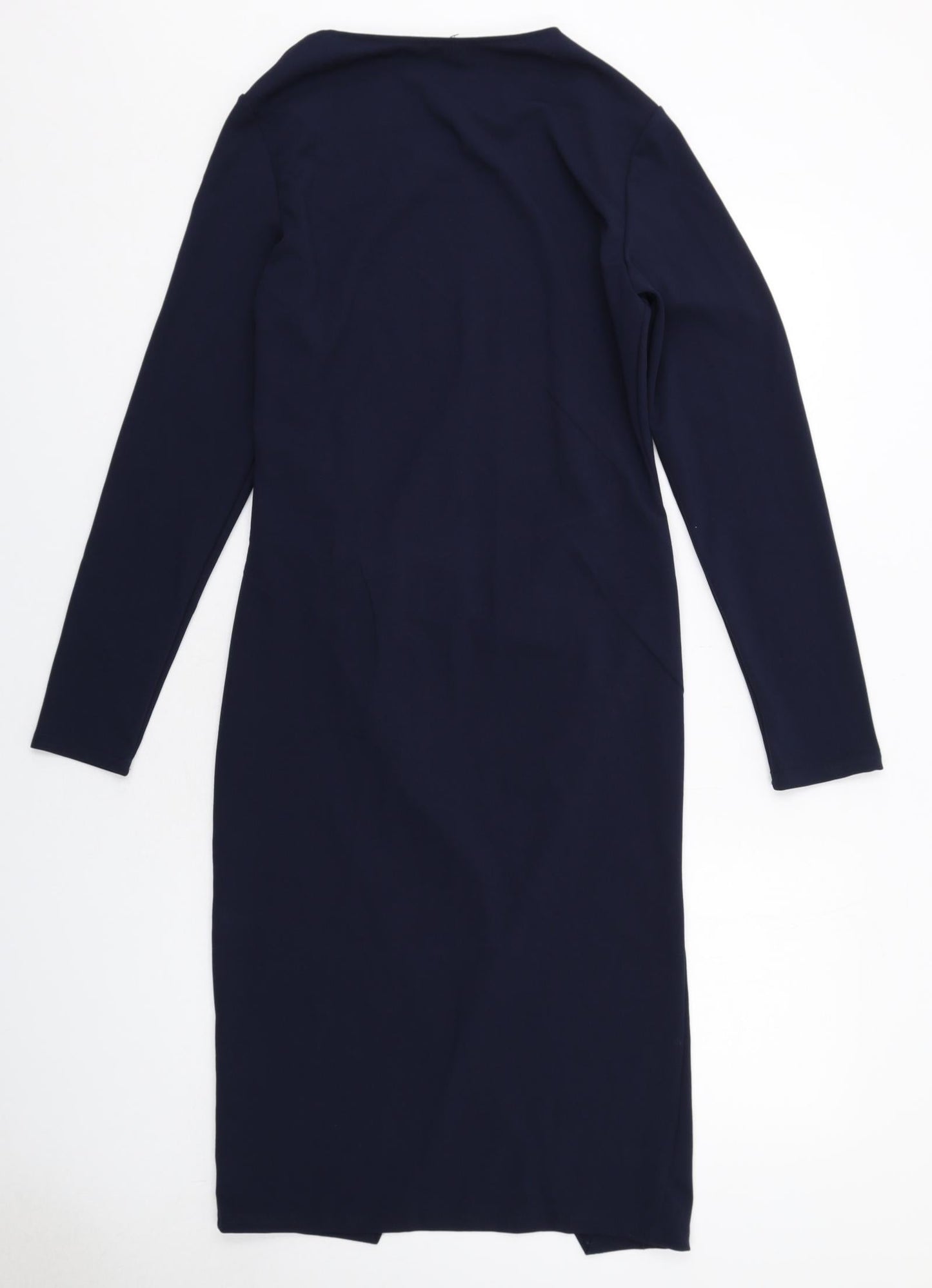 PRETTYLITTLETHING Womens Blue Polyester A-Line Size 14 V-Neck Pullover