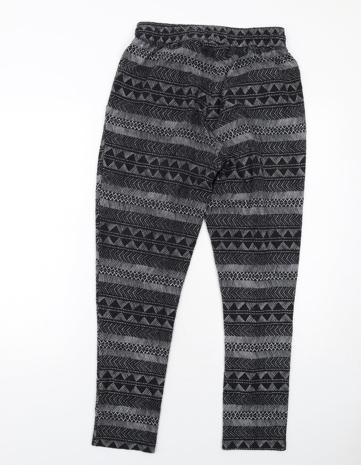 H&M Womens Black Geometric Polyester Jogger Trousers Size S Regular Drawstring